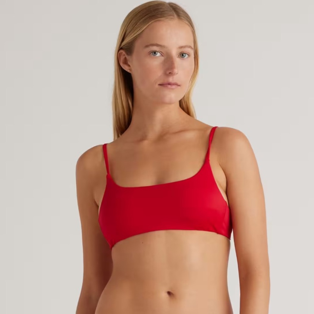 NWT QUINCE Italian Scoop Neck Bikini Top Cherry Red